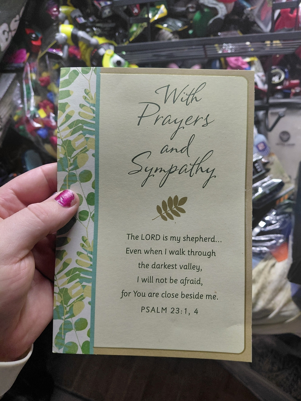 With Prayers and Sympathy" card features Psalm 23:1,4 dayspring company
